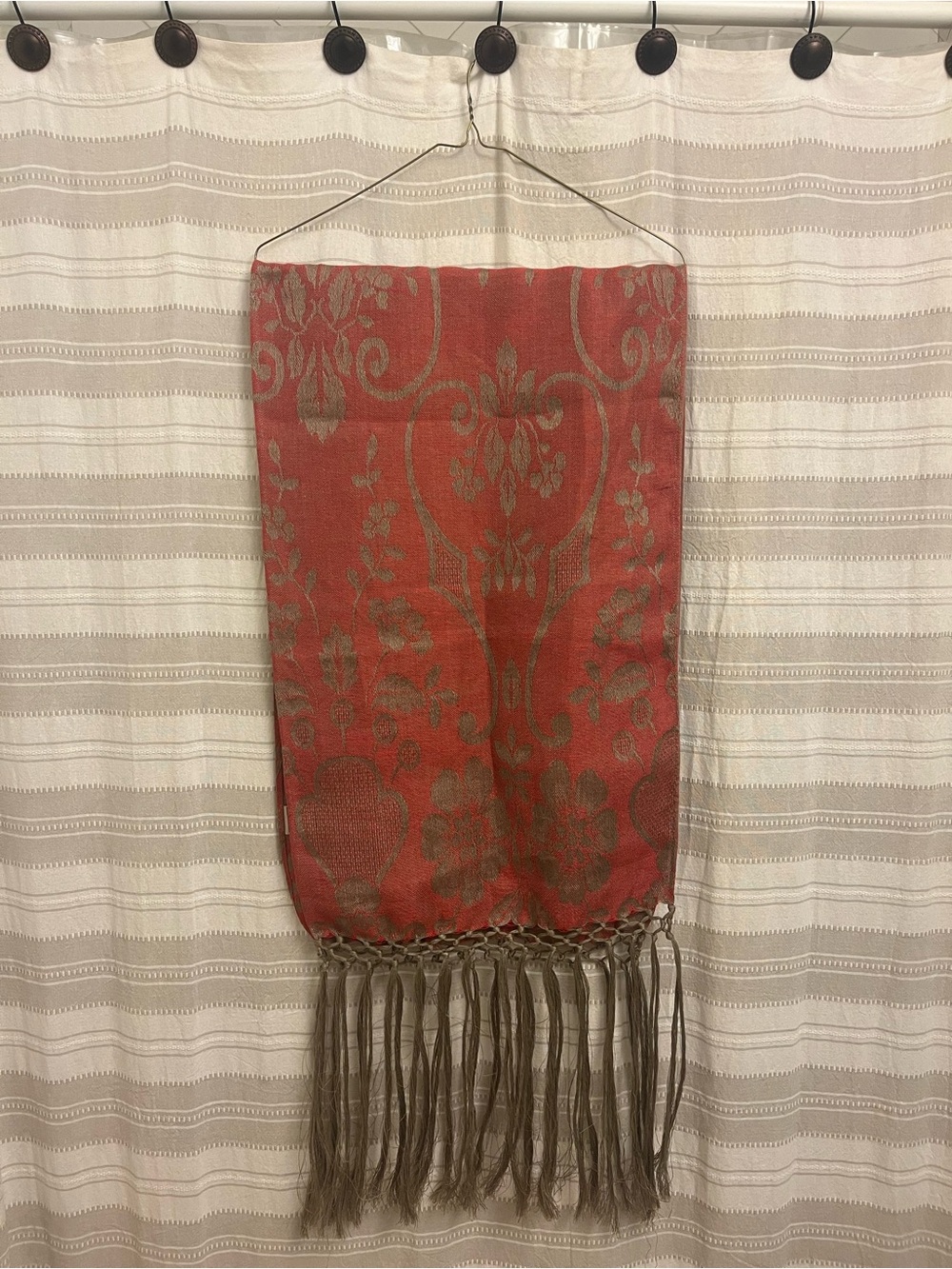 Fringed Italian Shawl / Red Floral Scarf / Tessitura Pardi Wrap